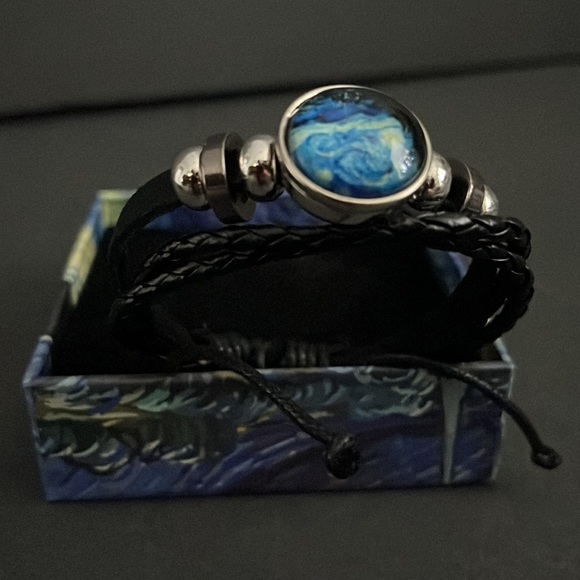 Van Gogh Art Glass Dome Leather Bracelet - New in box - Picture 8 of 14